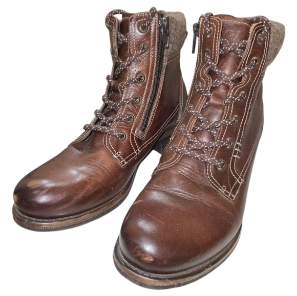 Taos Cutie Lace-up Ankle Boots 37 6-6.5 Choclate Brown Leather Wool Comfort - Picture 2 of 12